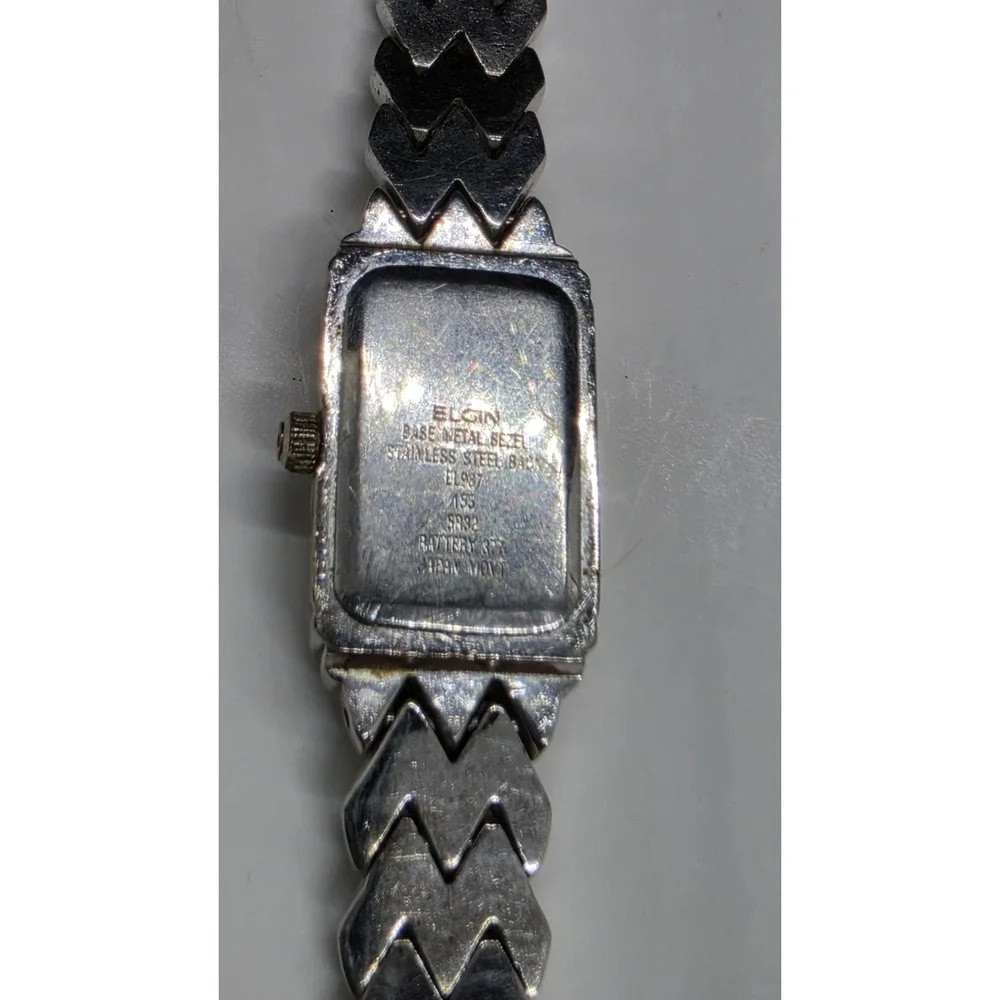 Vintage Elgin Quartz Ladies Watch Pink Dial Silvertone Bracelet Band EL 987